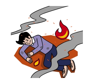 火災の中で倒れる人のイラスト