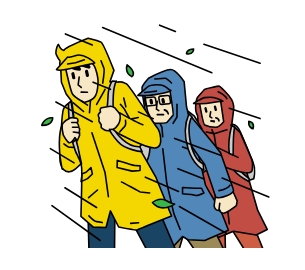 風雨の中避難するイラスト