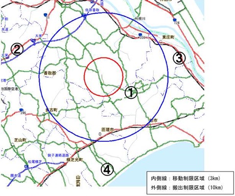 移動制限区域と搬出制限区域の地図