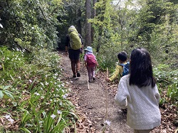 山登りする親子の写真