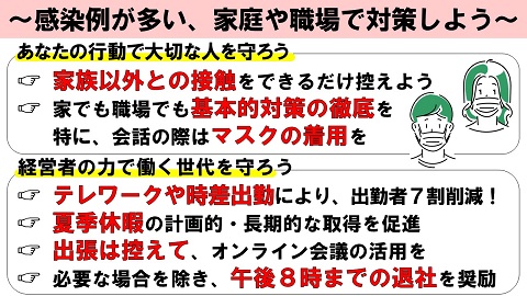 感染例が多い、家庭や職場で対策しよう