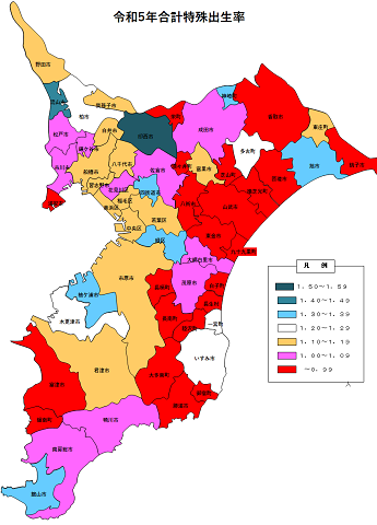 令和５年合計特殊出生率の地図グラフ