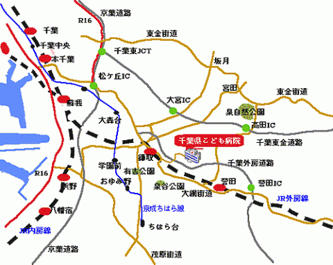 千葉県こども病院への交通案内図