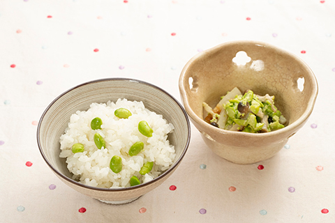 枝豆ご飯とちくわのずんだあえ