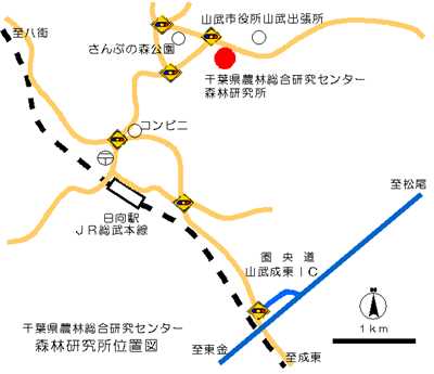 森林研究所の周辺地図